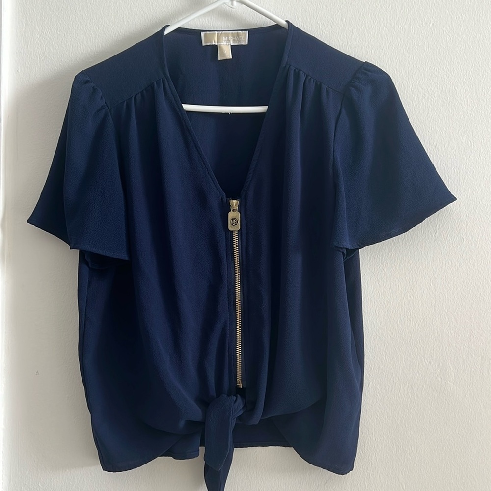 Michael Kors Blue Top for Women, size M, Blue, with zipper, short sleeve.